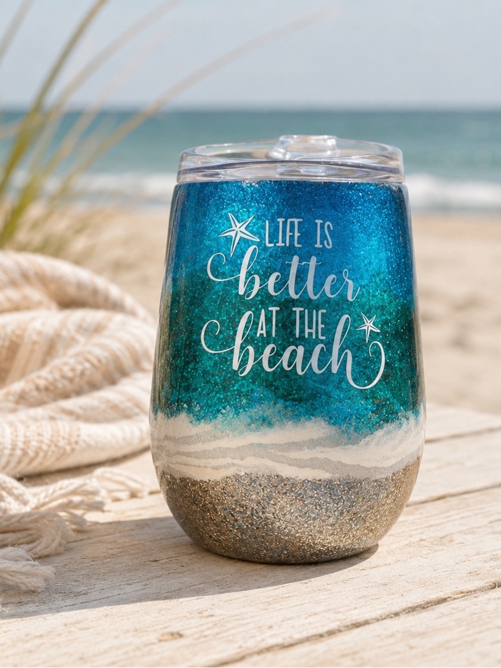Coastal Beachy Insulated Tumbler with Lid 12 oz
